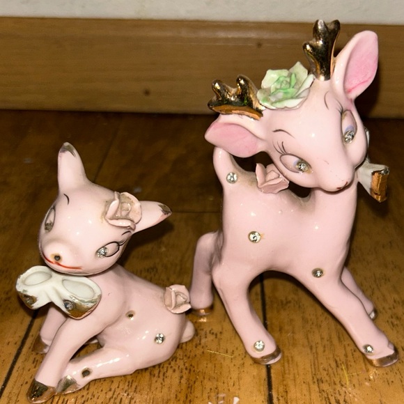 Vintage Pink Ceramic Deer Figurines - Picture 1 of 7